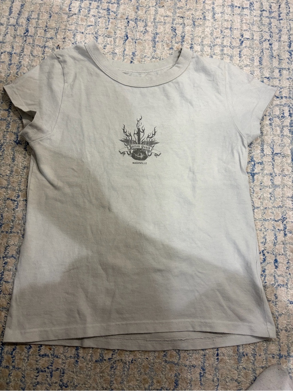 Brandy Melville Pale Blue Graphic Tee with Flame Crest